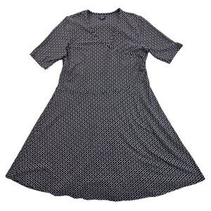 Izod Faux Wrap A-Line Dress Size XXL Black Geometric Pattern Midi Dress EUC LN